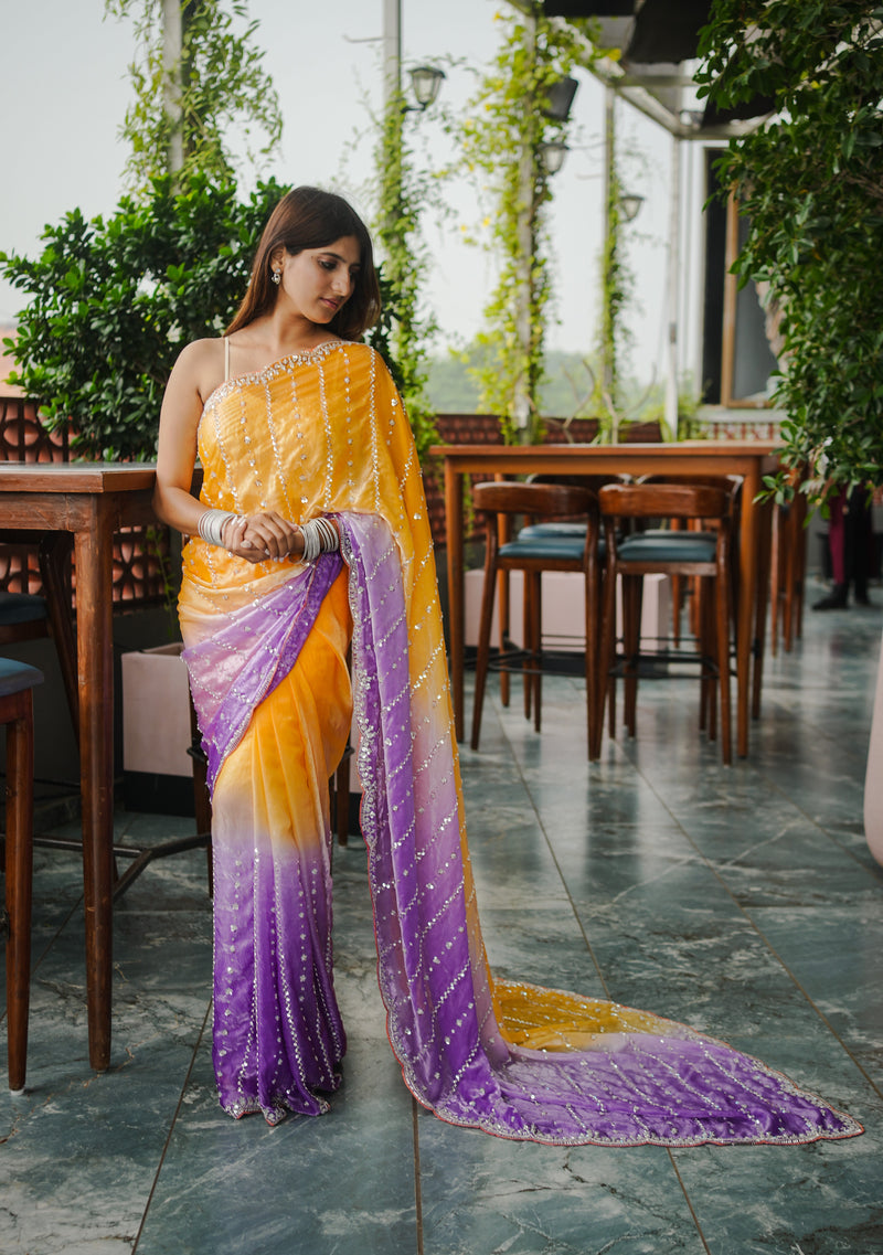 The Luminous Beaded Satin Saree