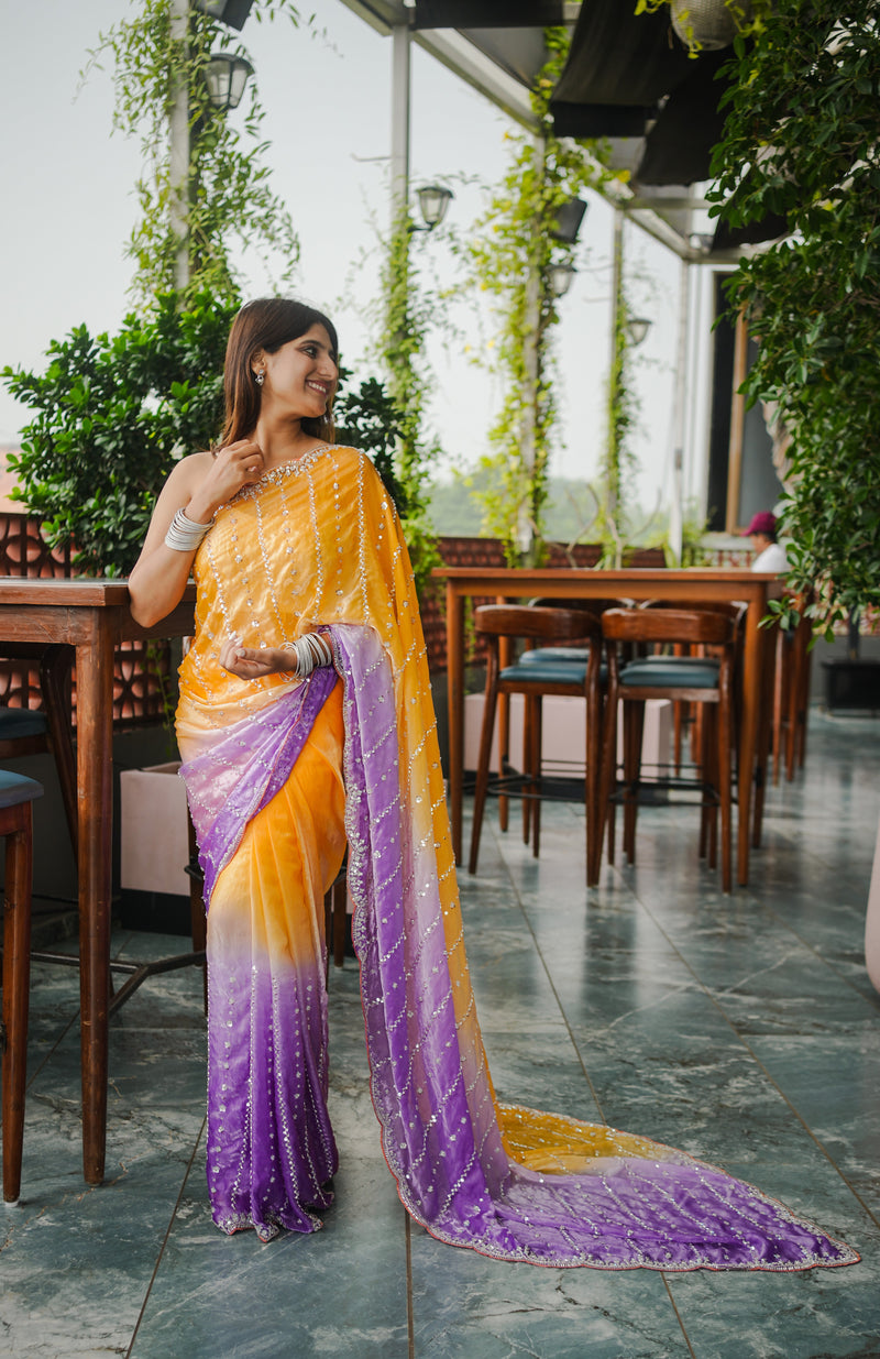 The Luminous Beaded Satin Saree