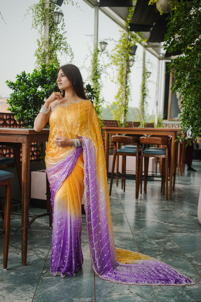 The Luminous Beaded Satin Saree