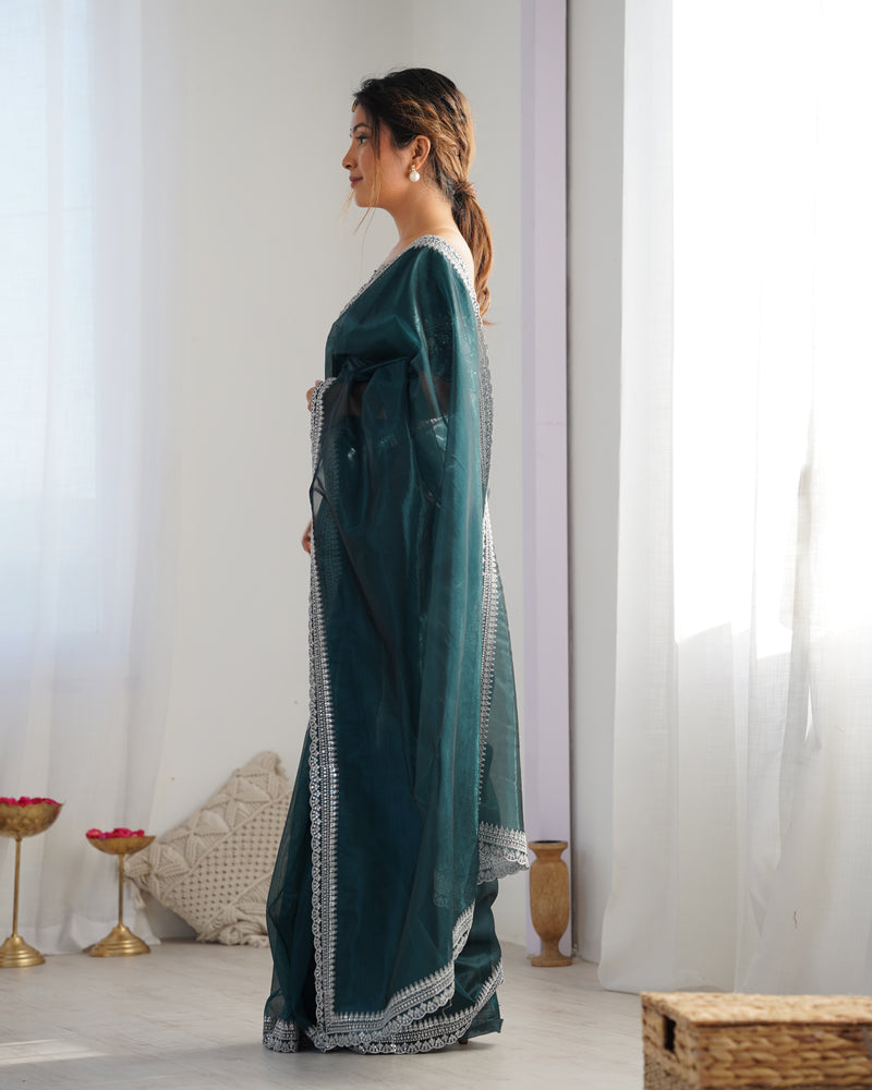 Twill Net with 3mm Sequin & Gold Zari Work Saree