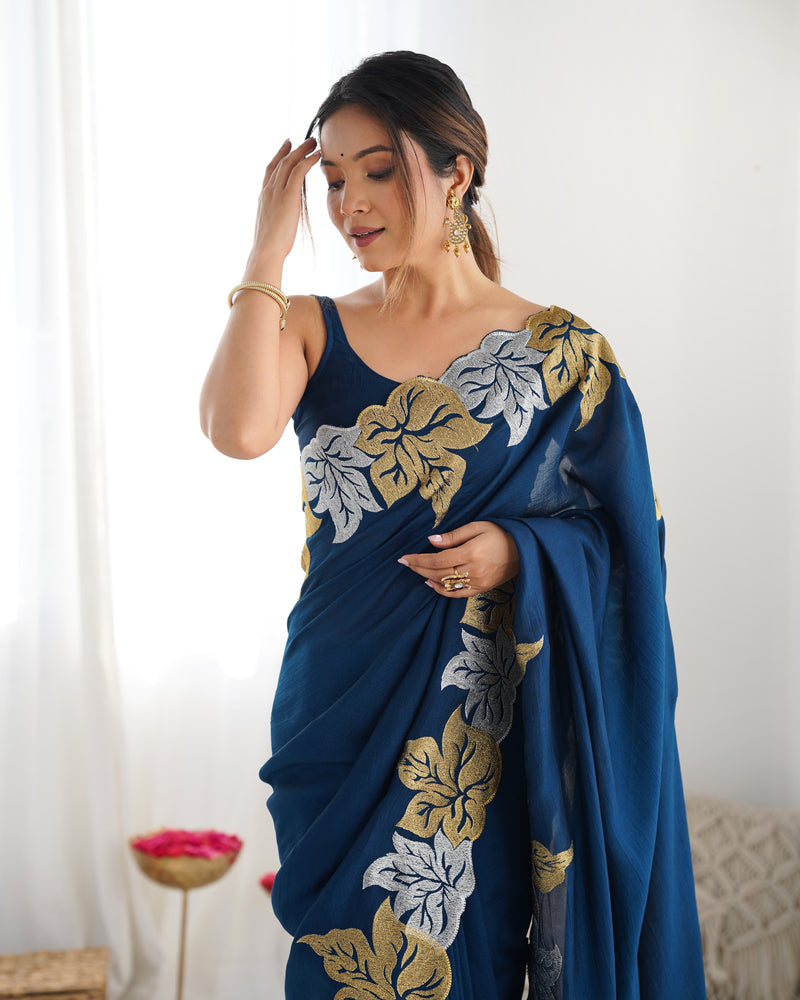 Vichitra Silk Saree with Fine Hand Embroidery