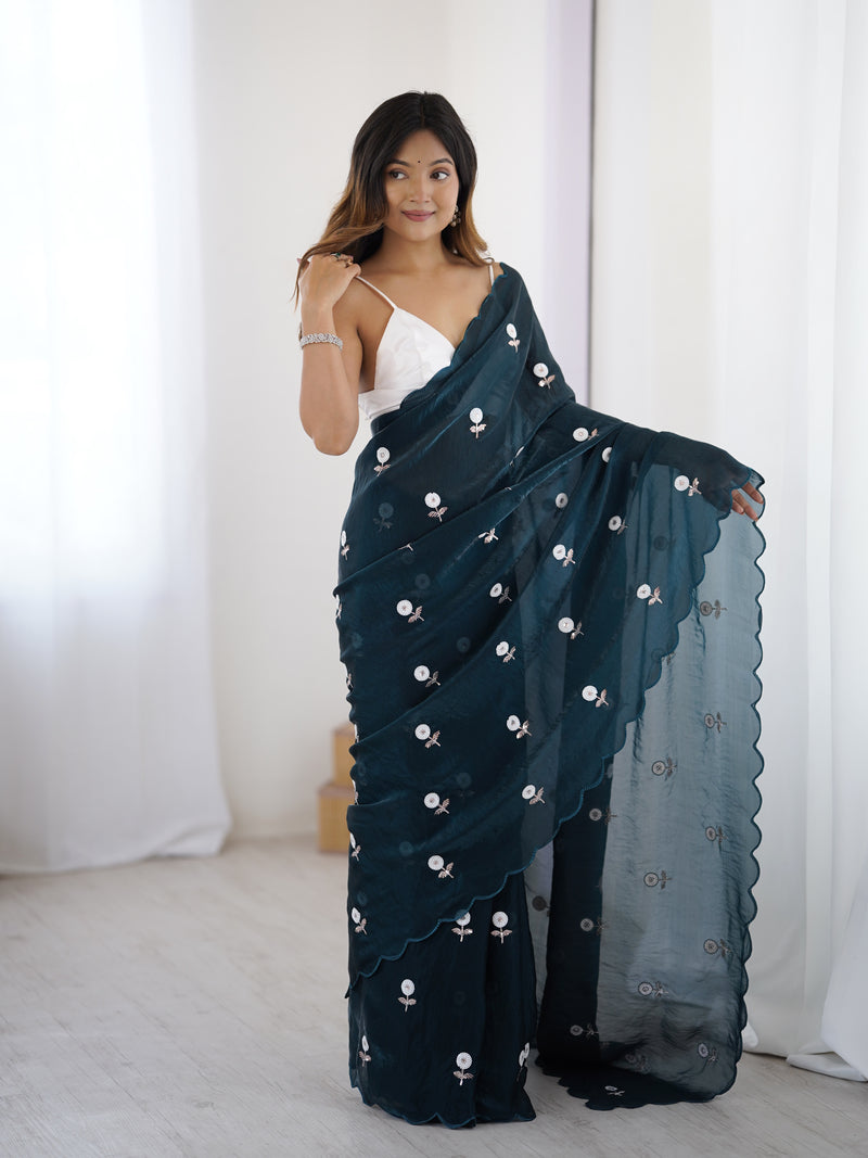 Liquid Fendy Satin with Dazzling Sequin Work Saree