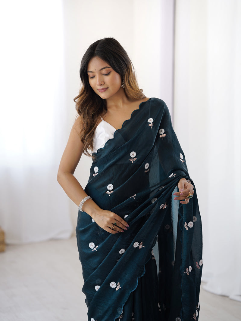 Liquid Fendy Satin with Dazzling Sequin Work Saree