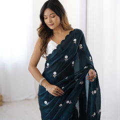 Liquid Fendy Satin with Dazzling Sequin Work Saree