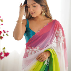 Pure Georgette & Sequins Embroidery Work Saree