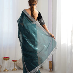 Twill Net with 3mm Sequin & Gold Zari Work Saree