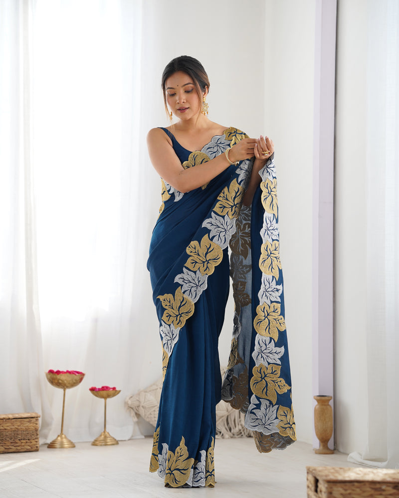 Vichitra Silk Saree with Fine Hand Embroidery