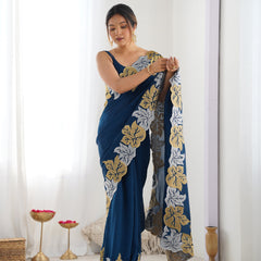 Vichitra Silk Saree with Fine Hand Embroidery