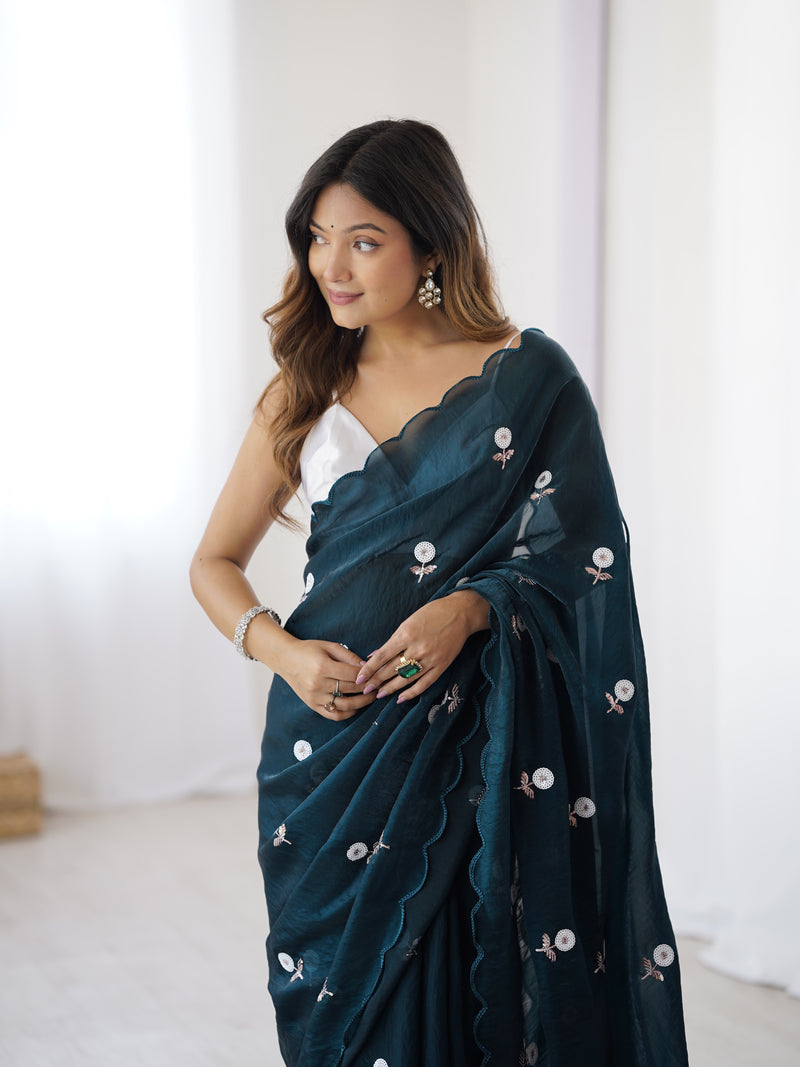 Liquid Fendy Satin with Dazzling Sequin Work Saree