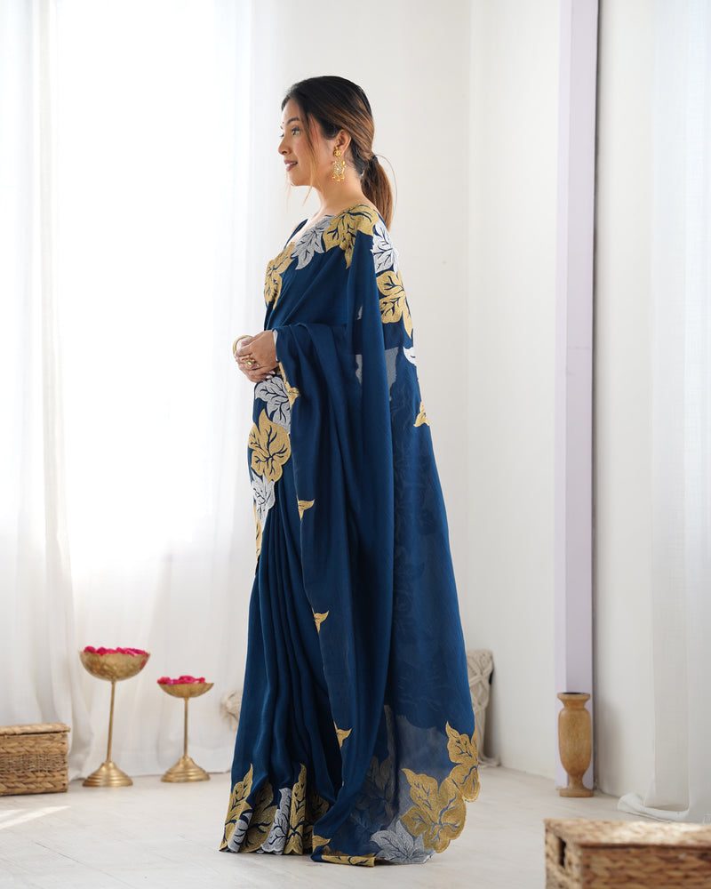 Vichitra Silk Saree with Fine Hand Embroidery