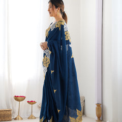 Vichitra Silk Saree with Fine Hand Embroidery