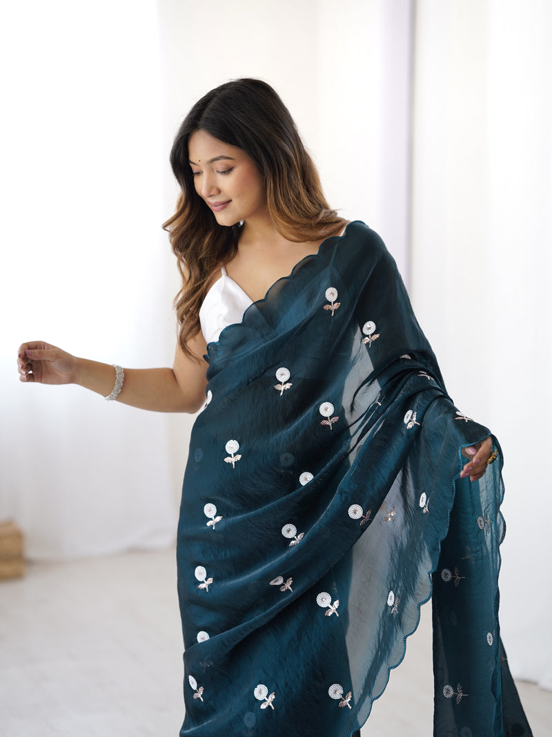 Liquid Fendy Satin with Dazzling Sequin Work Saree