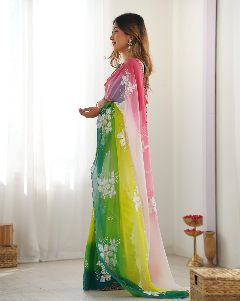 Pure Georgette & Sequins Embroidery Work Saree