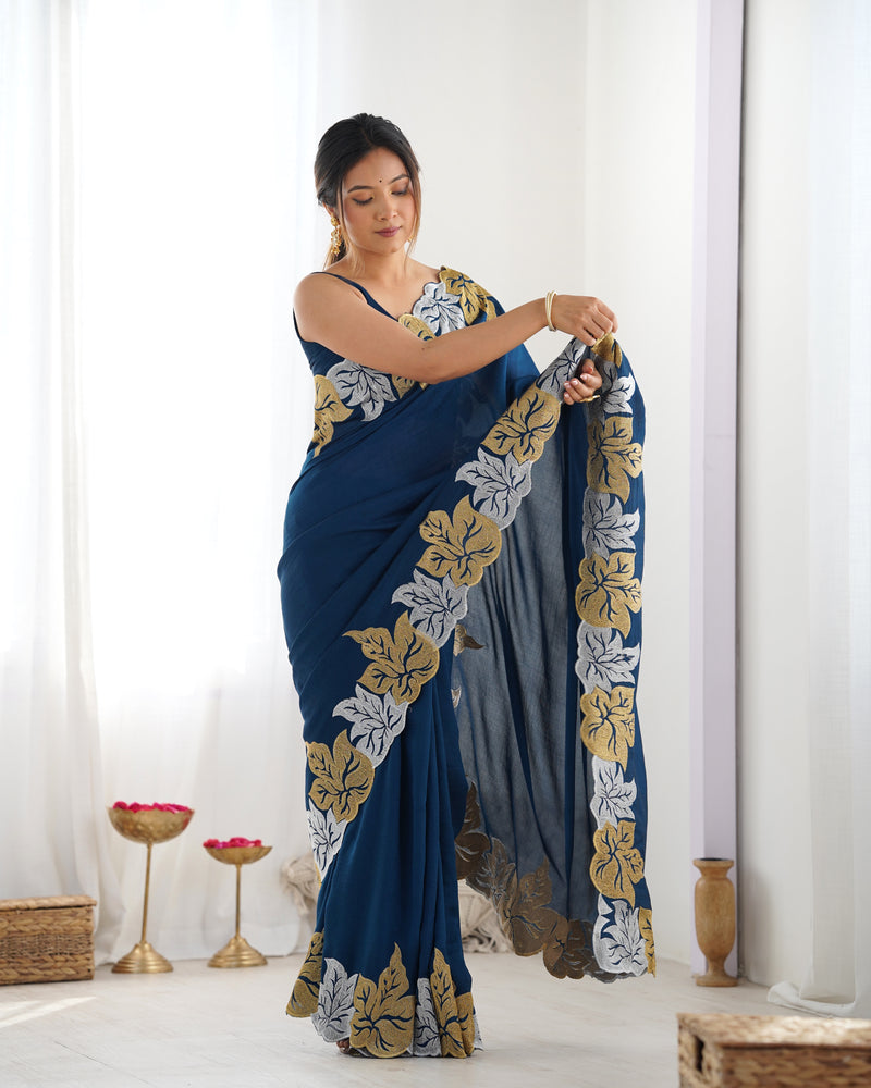 Vichitra Silk Saree with Fine Hand Embroidery