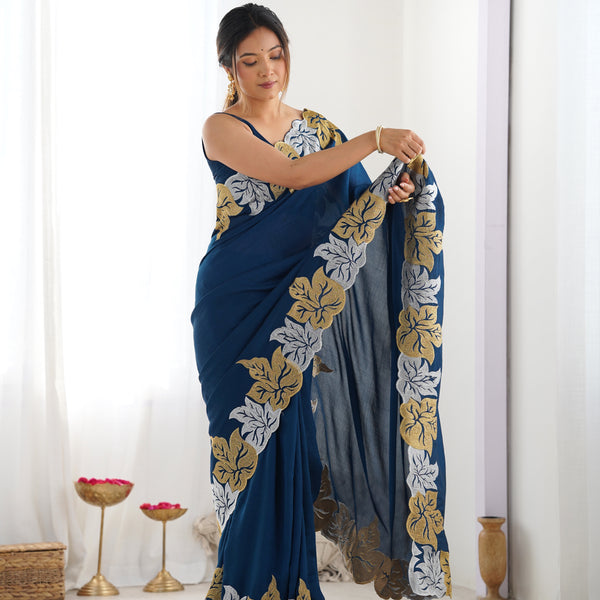 Vichitra Silk Saree with Fine Hand Embroidery