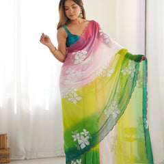 Pure Georgette & Sequins Embroidery Work Saree