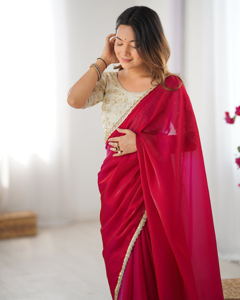 Fendy Satin Saree with Sequin Lace Border