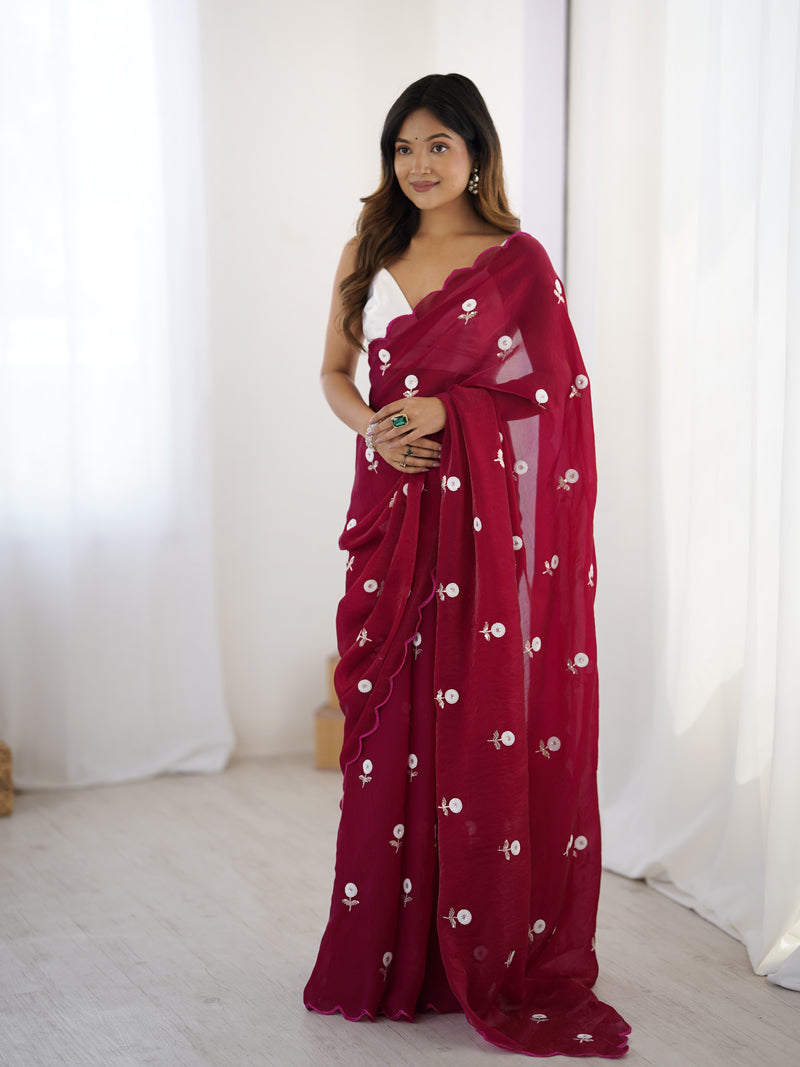 Liquid Fendy Satin with Dazzling Sequin Work Saree