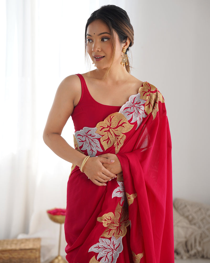 Vichitra Silk Saree with Fine Hand Embroidery