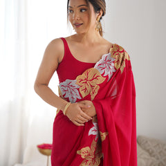 Vichitra Silk Saree with Fine Hand Embroidery