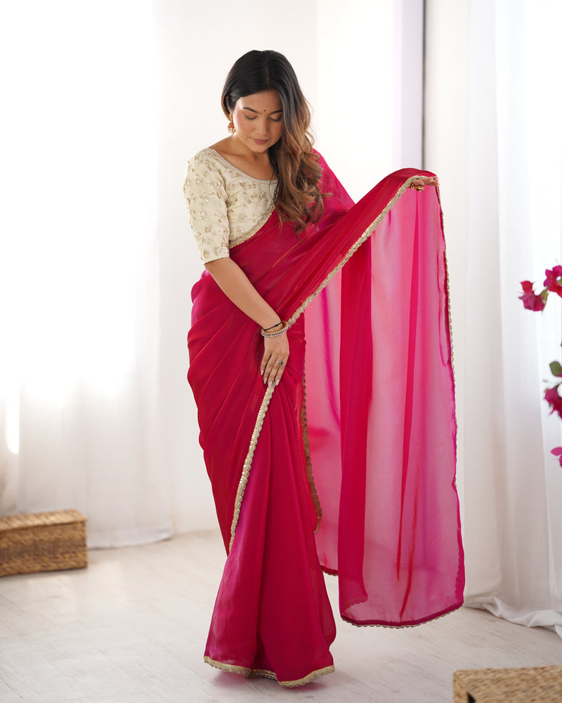 Fendy Satin Saree with Sequin Lace Border