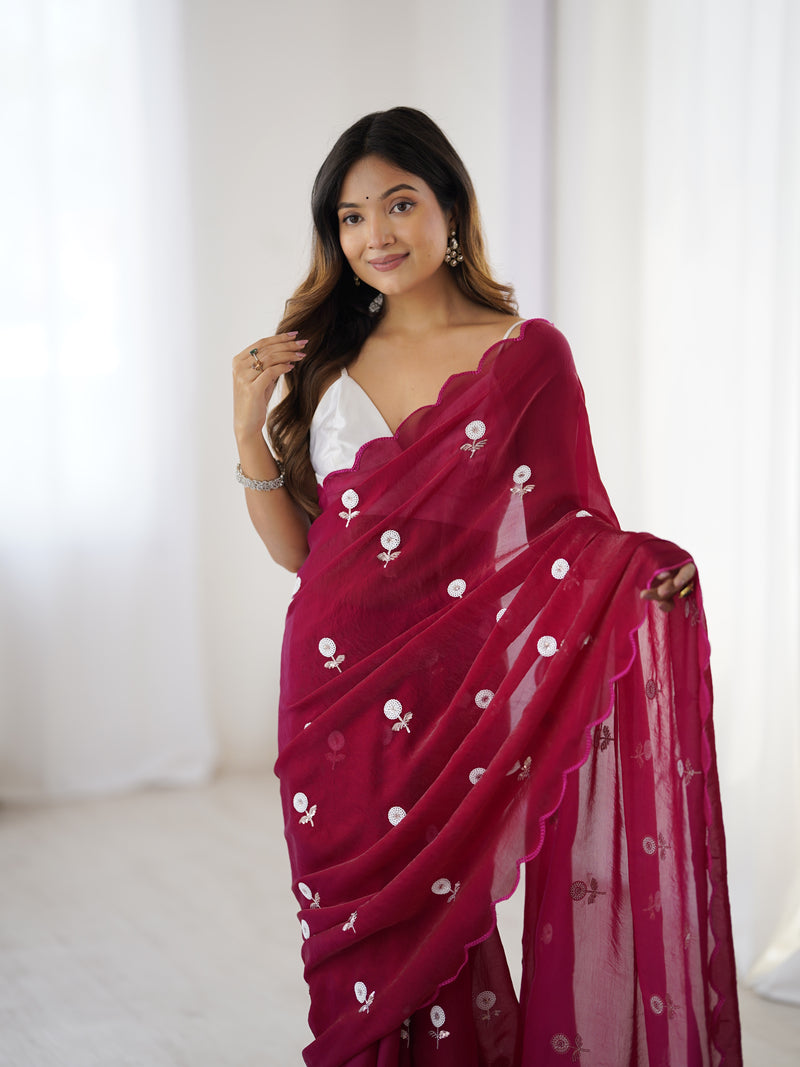 Liquid Fendy Satin with Dazzling Sequin Work Saree
