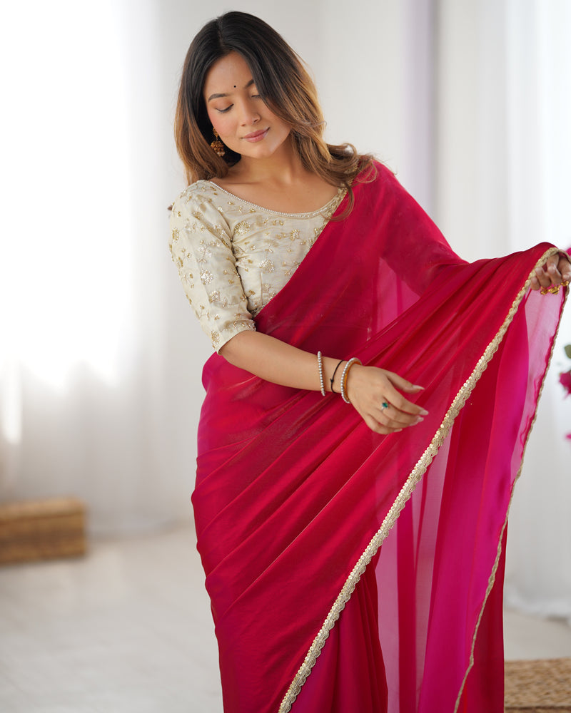 Fendy Satin Saree with Sequin Lace Border