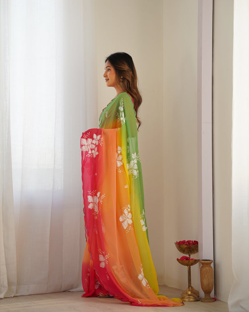 Pure Georgette & Sequins Embroidery Work Saree