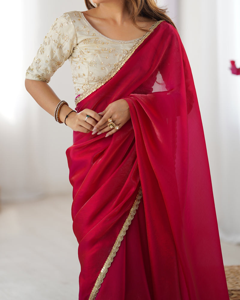 Fendy Satin Saree with Sequin Lace Border