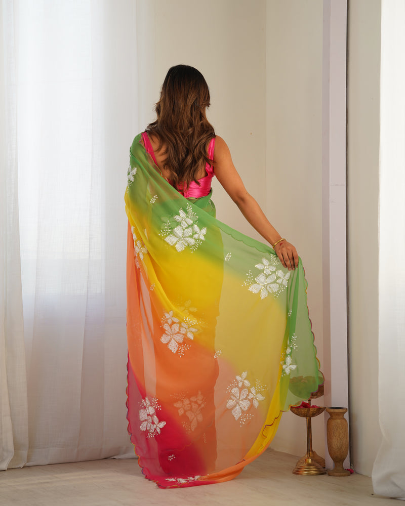 Pure Georgette & Sequins Embroidery Work Saree