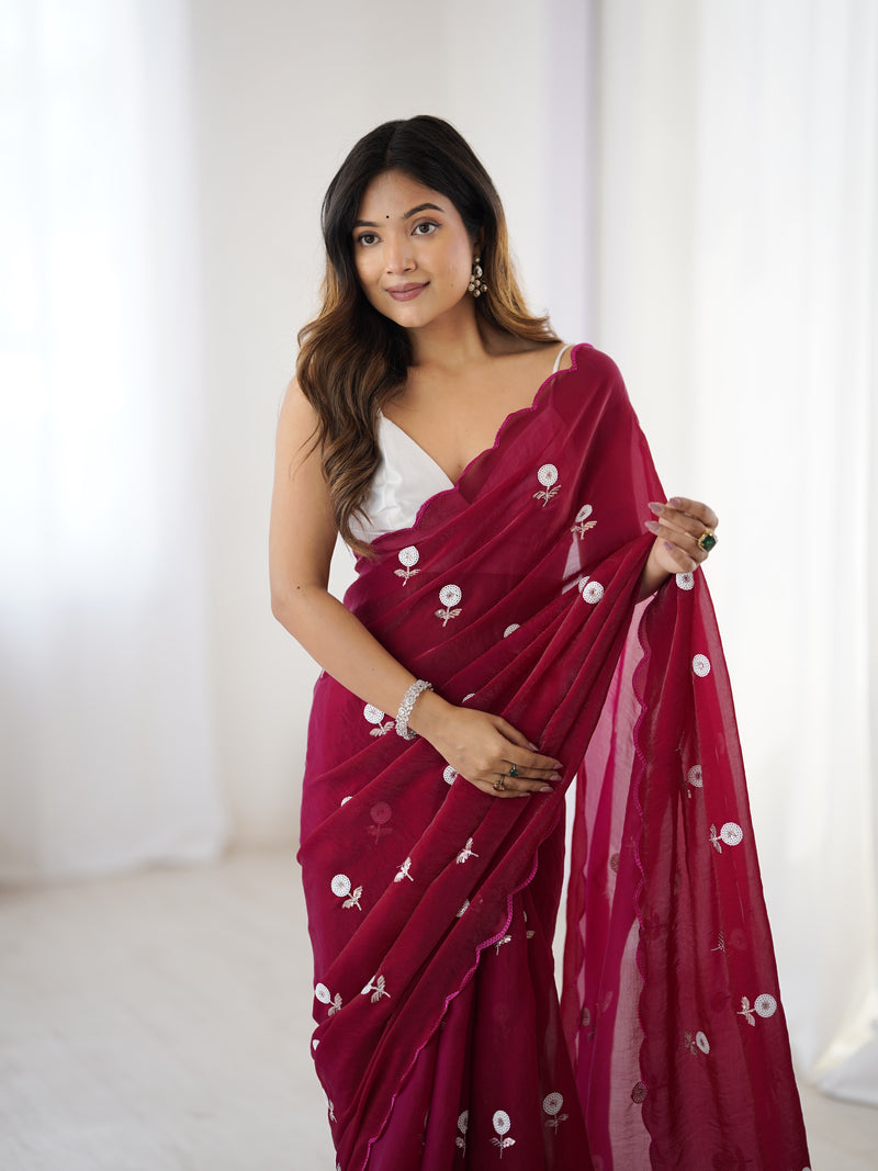 Liquid Fendy Satin with Dazzling Sequin Work Saree