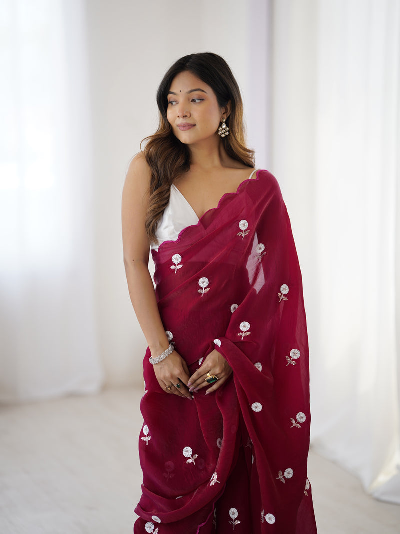 Liquid Fendy Satin with Dazzling Sequin Work Saree