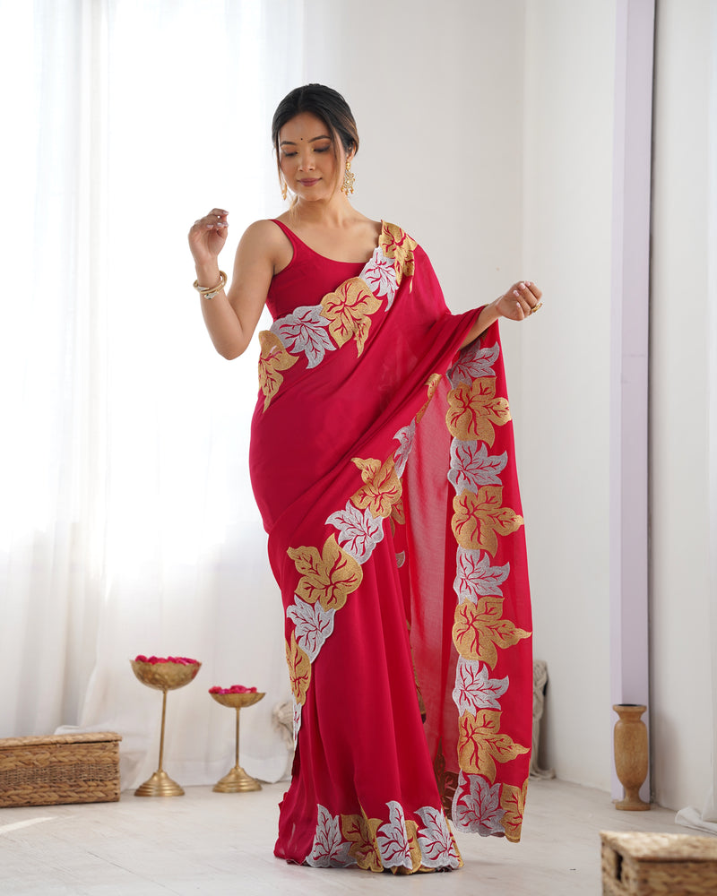 Vichitra Silk Saree with Fine Hand Embroidery