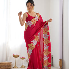 Vichitra Silk Saree with Fine Hand Embroidery