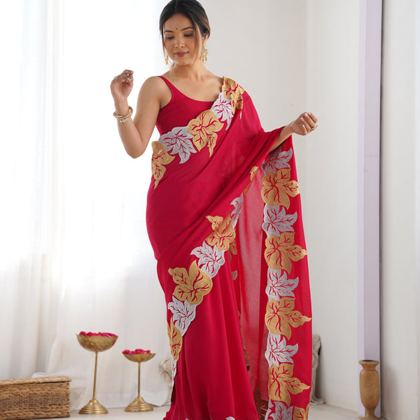 Vichitra Silk Saree with Fine Hand Embroidery