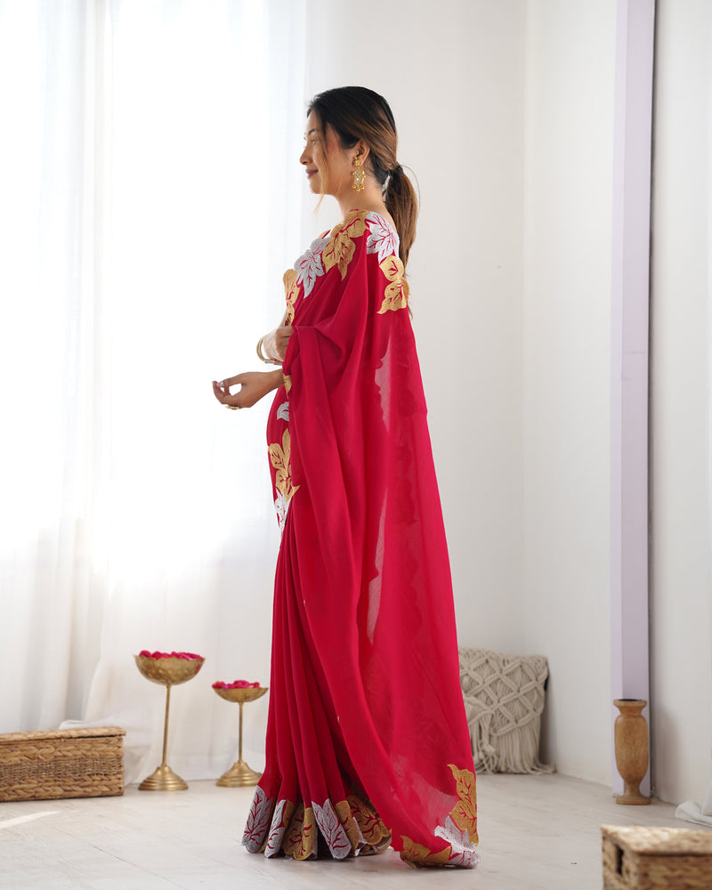 Vichitra Silk Saree with Fine Hand Embroidery