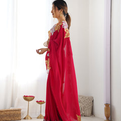 Vichitra Silk Saree with Fine Hand Embroidery