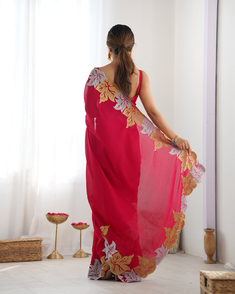 Vichitra Silk Saree with Fine Hand Embroidery