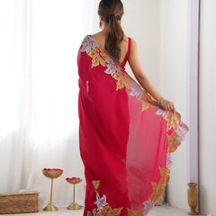 Vichitra Silk Saree with Fine Hand Embroidery