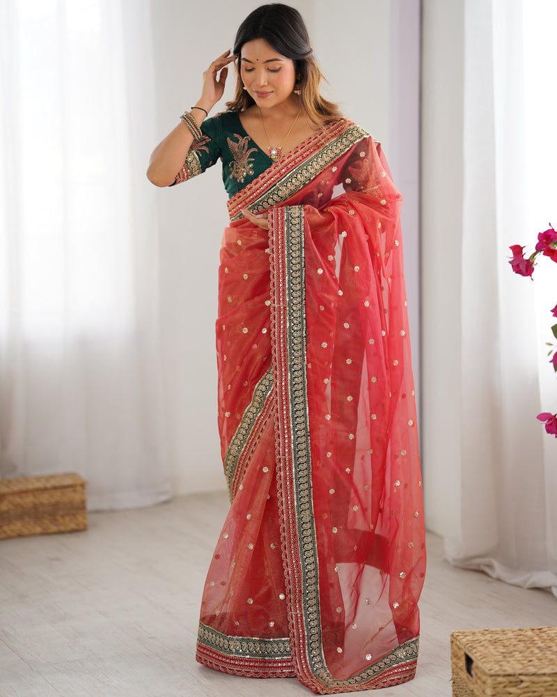Organza Embroidered Saree