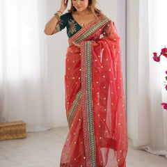 Organza Embroidered Saree