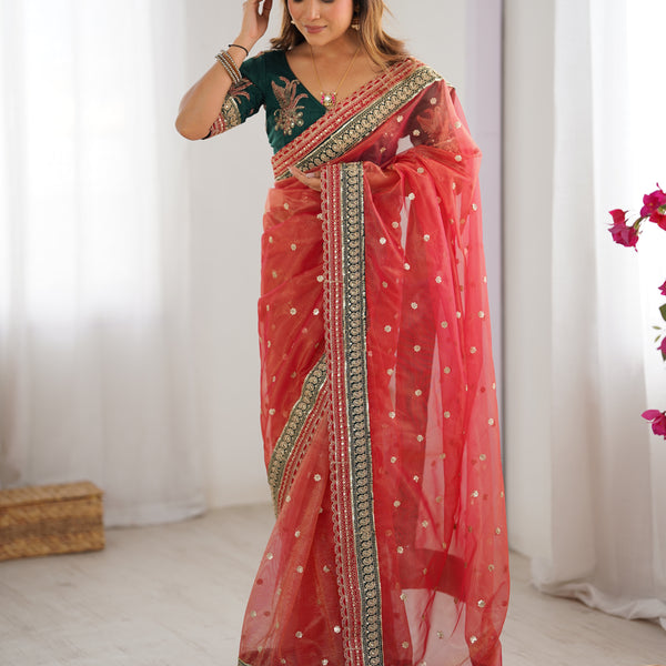 Organza Embroidered Saree