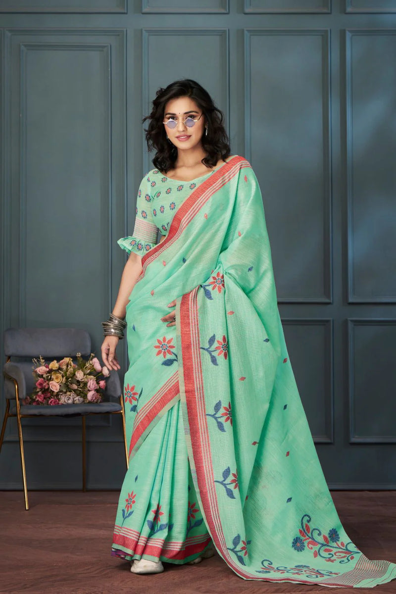 Breathable Handloom Linen Sarees