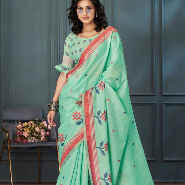 Breathable Handloom Linen Sarees