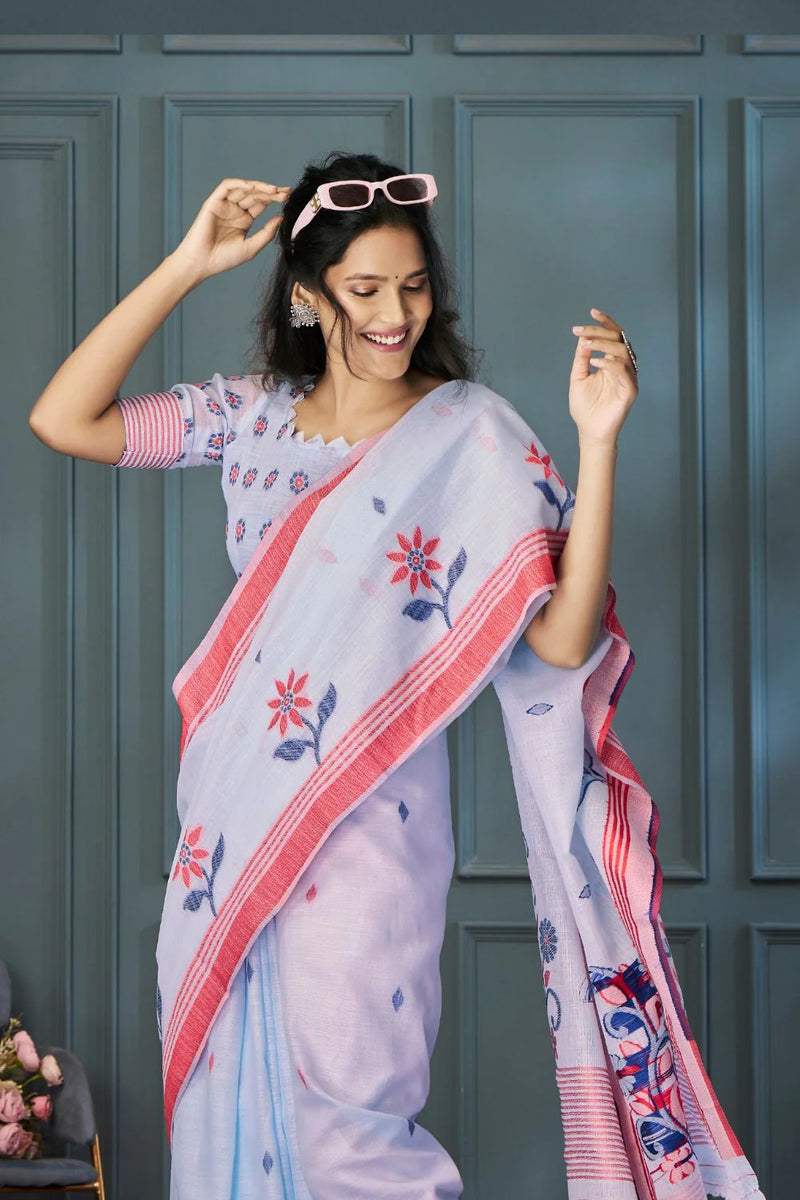 Breathable Handloom Linen Sarees