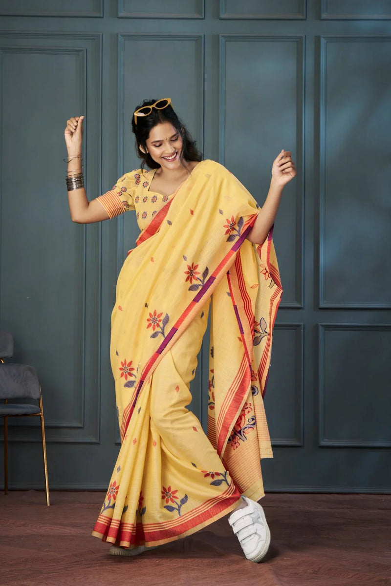 Breathable Handloom Linen Sarees