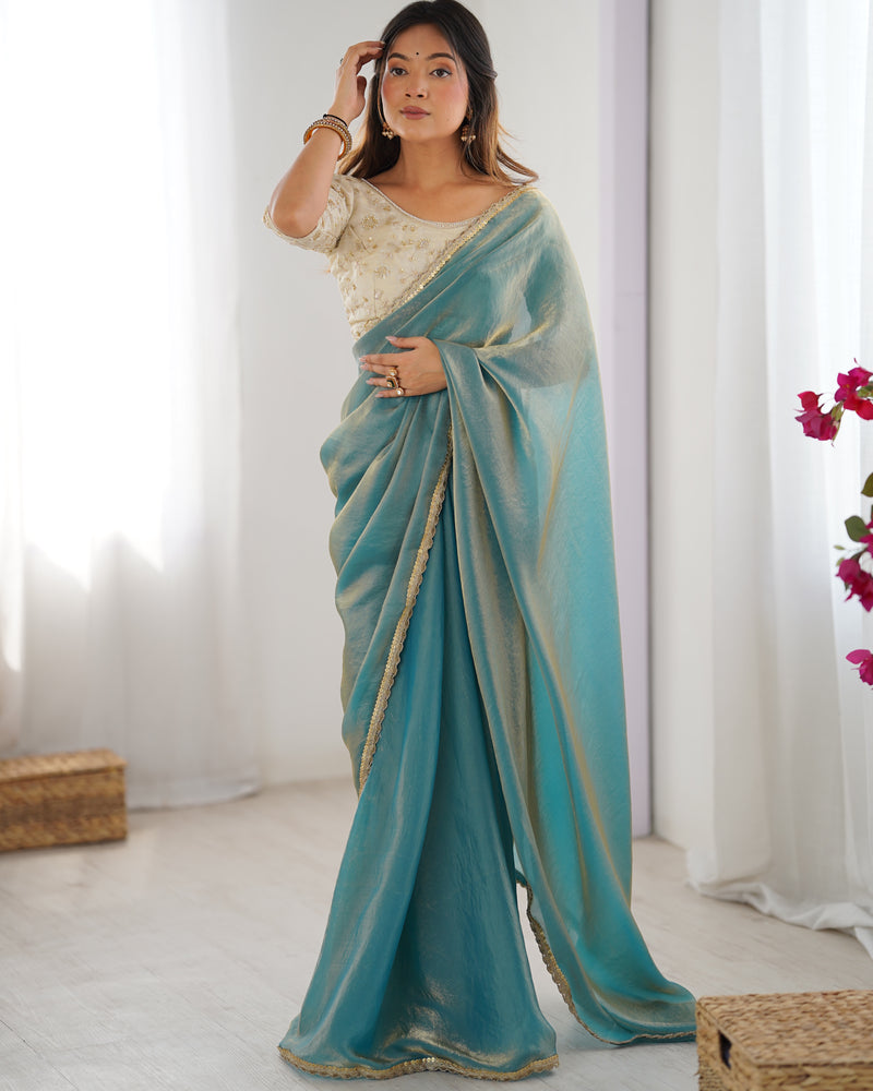 Fendy Satin Saree with Sequin Lace Border