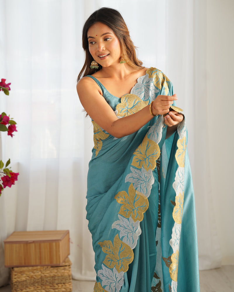 Vichitra Silk Saree with Fine Hand Embroidery