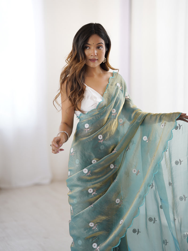 Liquid Fendy Satin with Dazzling Sequin Work Saree