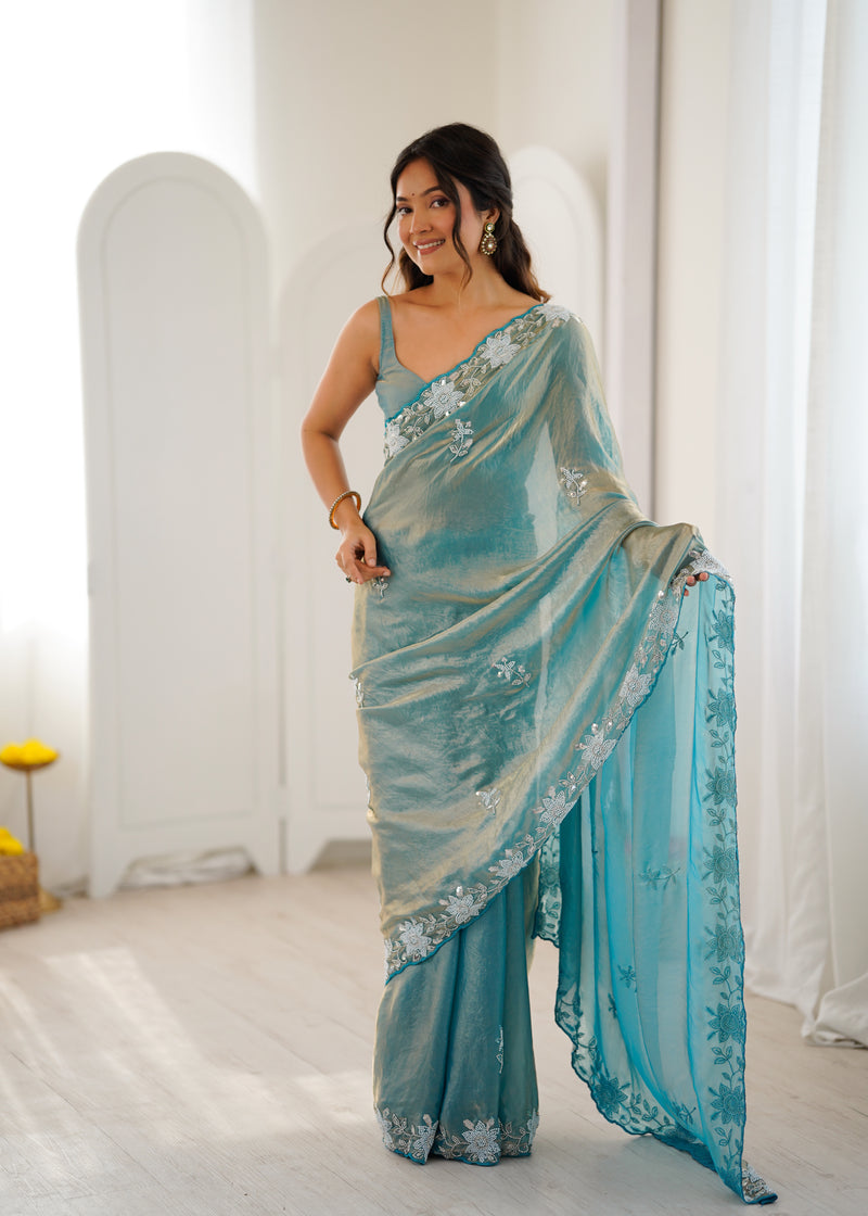 Fendy Satin Silk Saree with Triple Embellishment